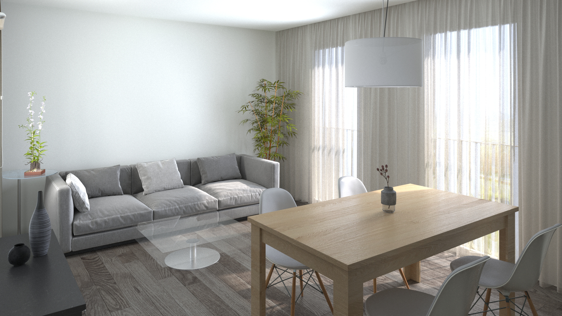 Visualización de salón y comedor
