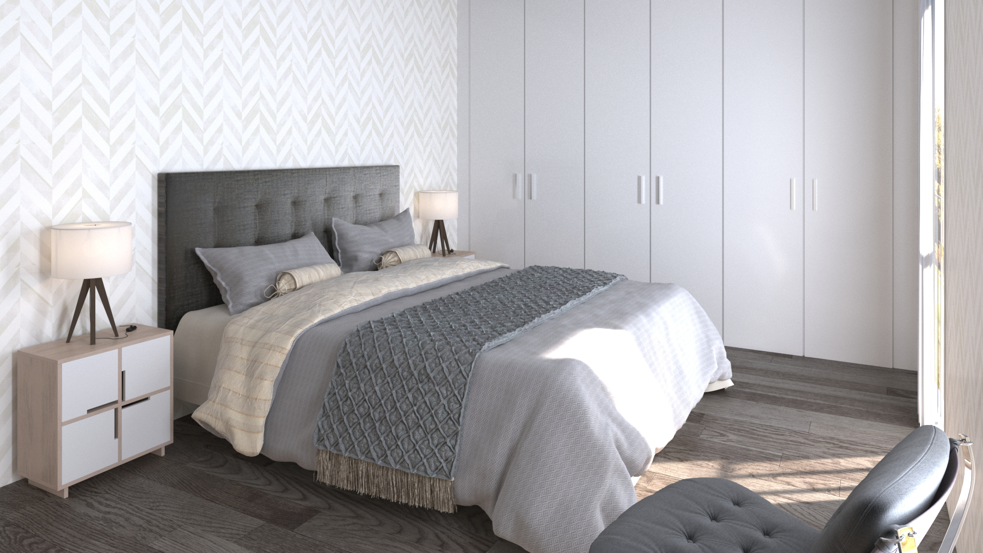 Dormitorio renderizado en 3D